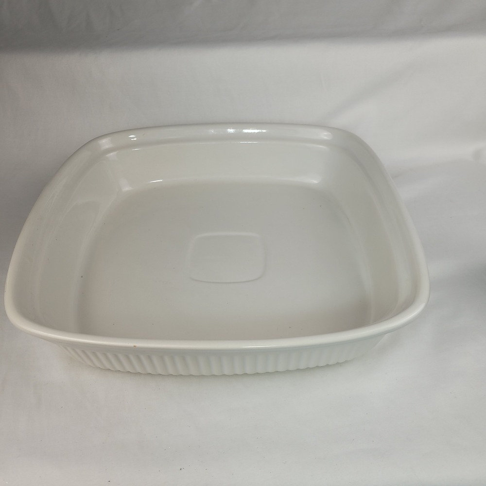 Farberware White Ceramic Square Baker Fluted Stoneware Casserole Dish 12.5"